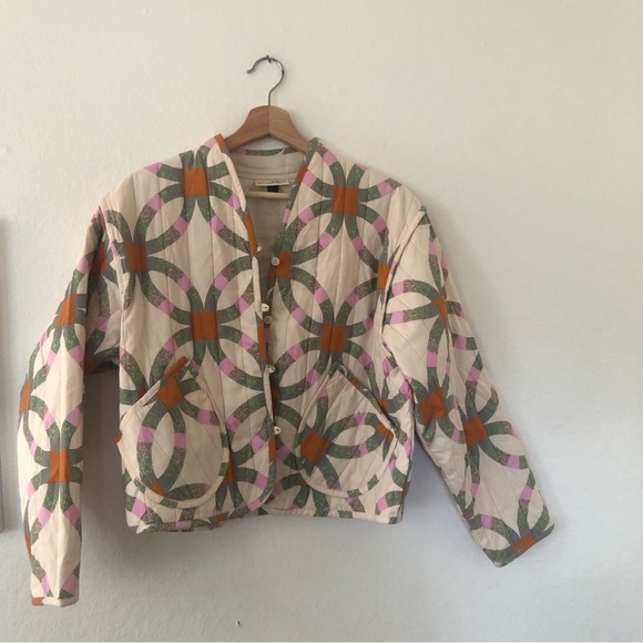 Universal Thread Jackets & Blazers - Universal Thread Quilted Bomber Jacket in Cream Pink Green Orange Sz M